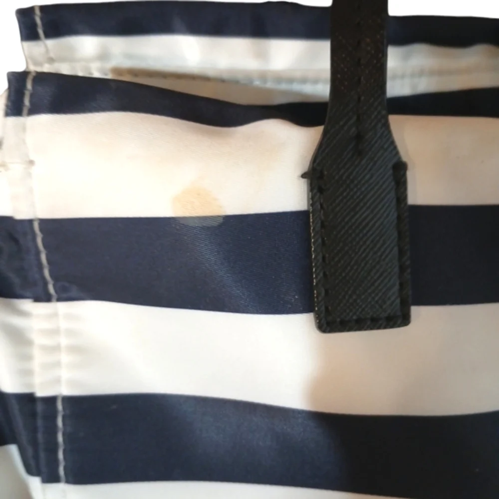 Kate Spade New York Black and White Striped Nylon Tote Shoulder Bag,